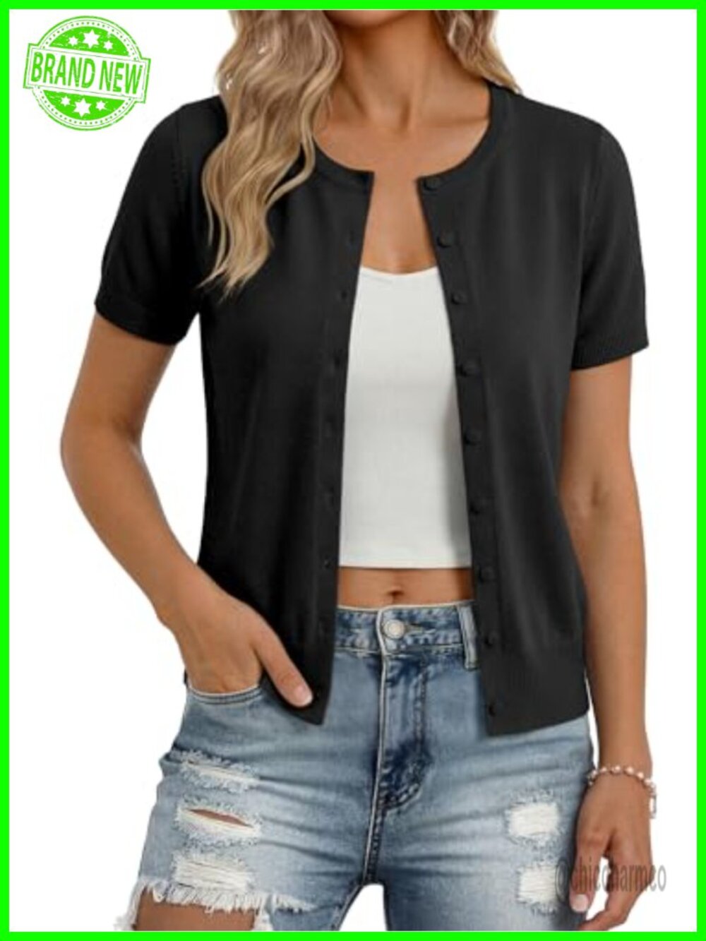 Womens Short Sleeve Cardigan Lightweight Knit Button Front Sweater